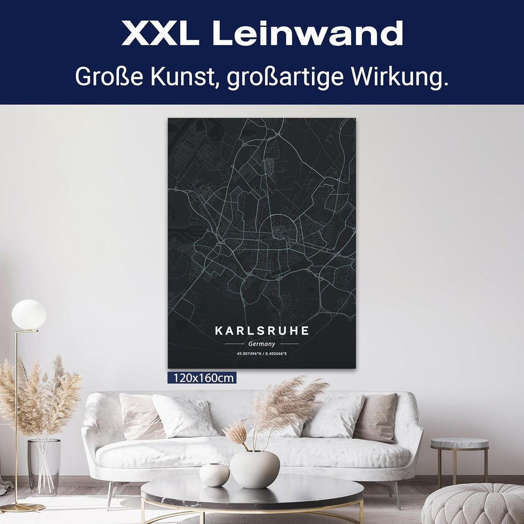 wandmotiv24 Stadt Karte als Leinwandbild, 40x30cm, Hochformat, Karlsruhe, Deutschland, Strassen, Ant