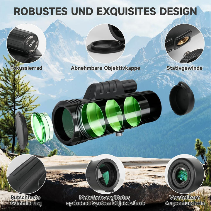 BOSTORN Monokular Teleskop 8X42 mit Tripod - Hochleistungs monokular, leichtes Monokular mit klarem