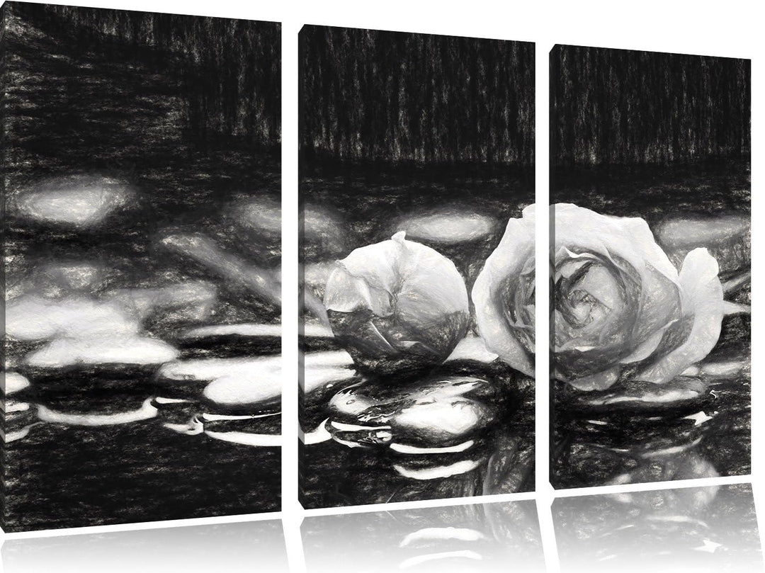 Pixxprint Rosen aus Zen-Steinen Kohle Effekt 3-Teiler Leinwandbild 120x80 Bild auf Leinwand