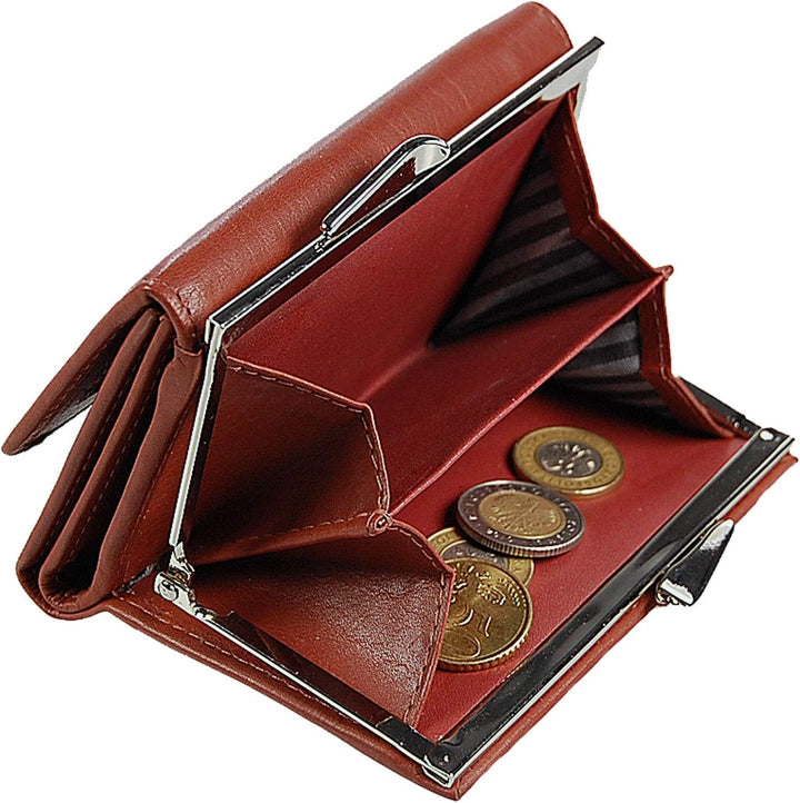 Branco Damen Geldbörse Leder 6 Farben, Portemonnaie Geldbeutel mit Metall Bügel, Knipser (Braun), Br
