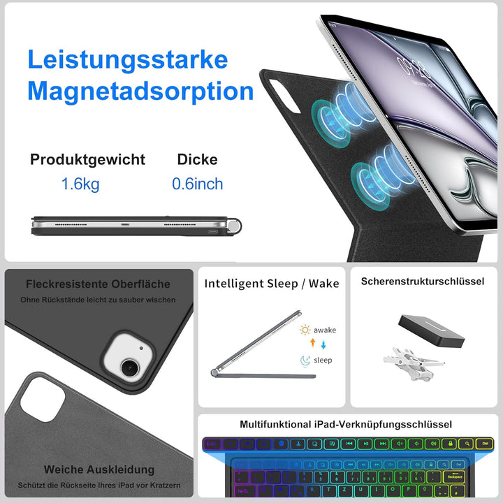 Magic Keyboard für iPad Air 11Zoll M4 2026 M3 2025 M2 2024, Air 5/4 Gen 10.9 Zoll, Multi Touch Track