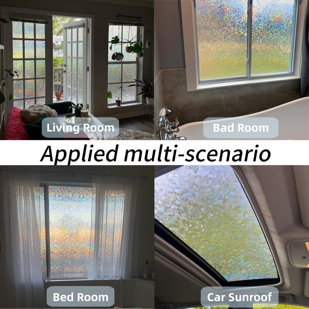 Cinbee 3D Fensterfolie Selbsthaftend Regenbogen Folie Fenster Blickdicht Dekorfolie Bunt (Transparen