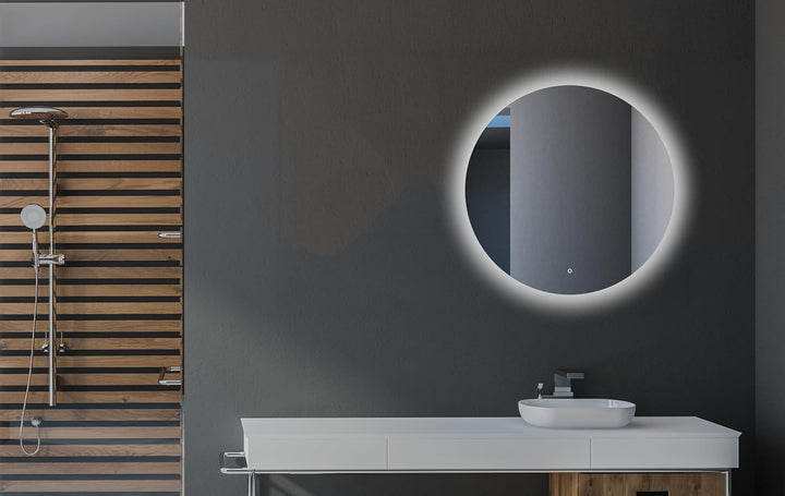 Home Glow Venti 50cm Runder Badezimmerspiegel mit LED Beleuchtung, Runder LED Badspiegel mit Touch S