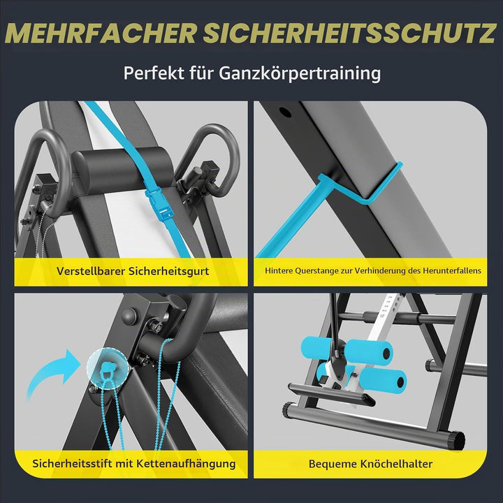Dripex Inversionsbank Klappbar Inversionstisch mit Verstellbarer Schutzgurt 300 lbs Kapazität Invers