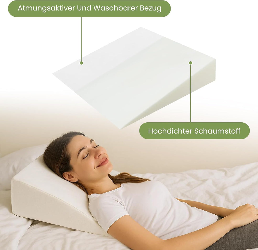 Premium Keilkissen für Bett & Sofa – 2-Zonen-Komfortsystem | Reflux- & Schlafhöherlagerungskissen |
