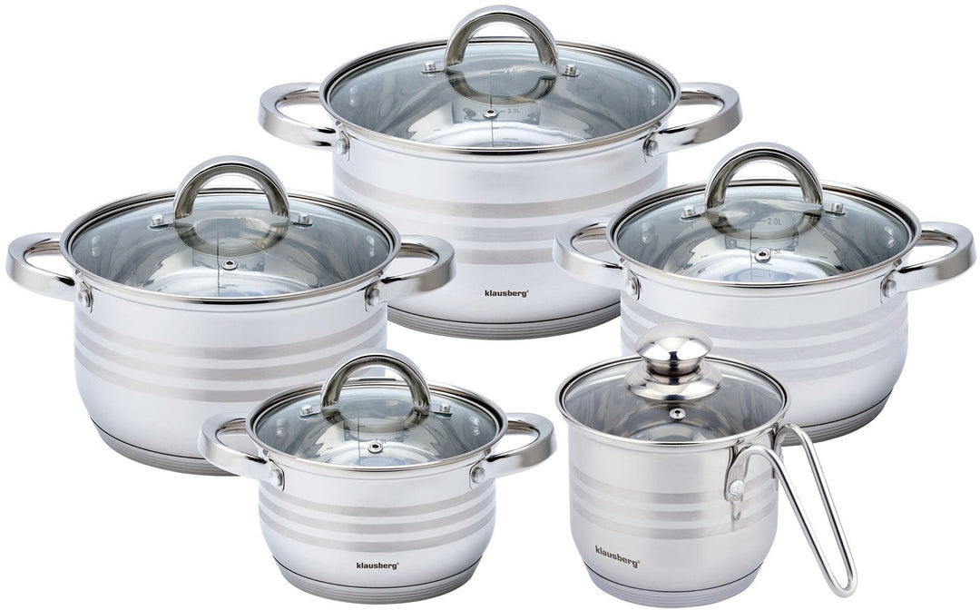 10-teilig Edelstahl Kochtopf Set Topfset mit Glasdeckel Topfe Induktion KLAUSBERG KB-7696