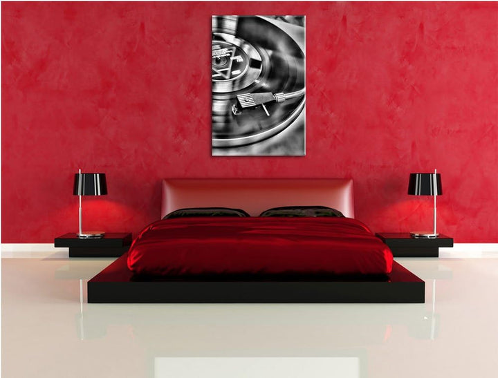 Monocrome, Schallplatte, Format: 100x70 auf Leinwand, XXL riesige Bilder fertig gerahmt mit Keilrahm
