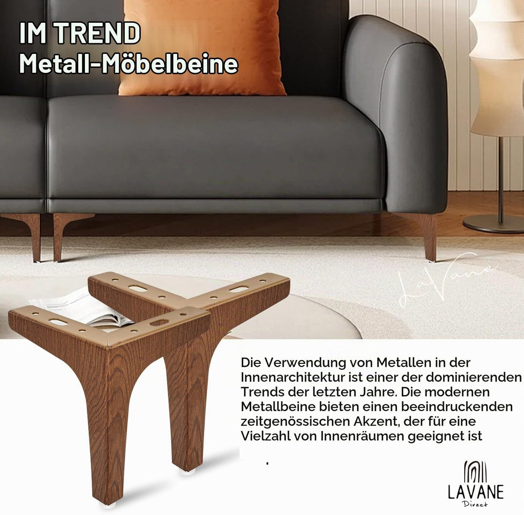 La Vane 4er Set Metall Möbelfüsse (17cm Höhe) Walnuss - Diamant-Dreieck Design für Schrank, Sofa, Co