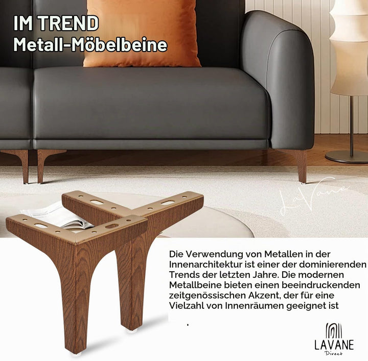 La Vane 4er Set Metall Möbelfüsse (17cm Höhe) Walnuss - Diamant-Dreieck Design für Schrank, Sofa, Co