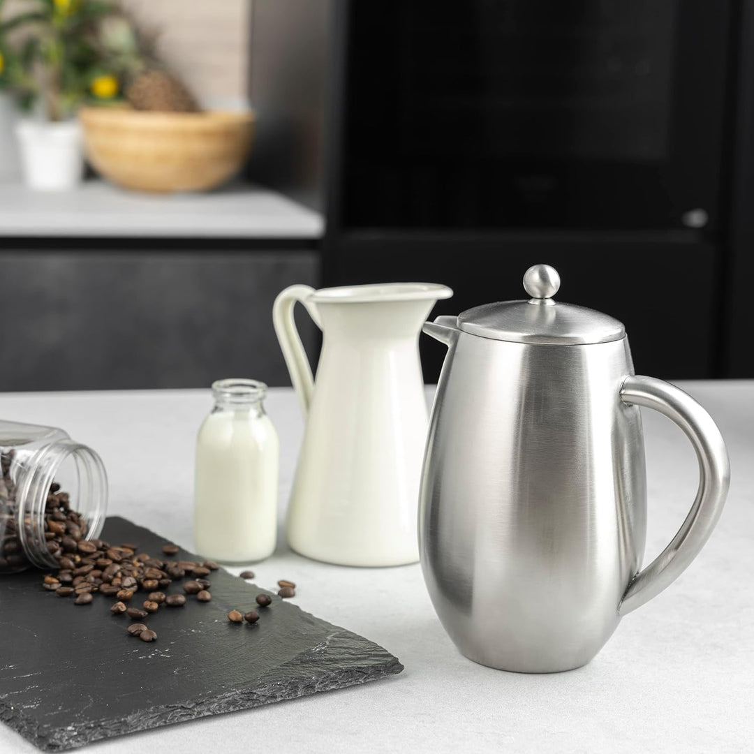 Café Olé Doppelwandiger, Bauchiger Kaffeebereiter aus hochwertigem Edelstahl 18/10 – Satiniert, 8 Mo