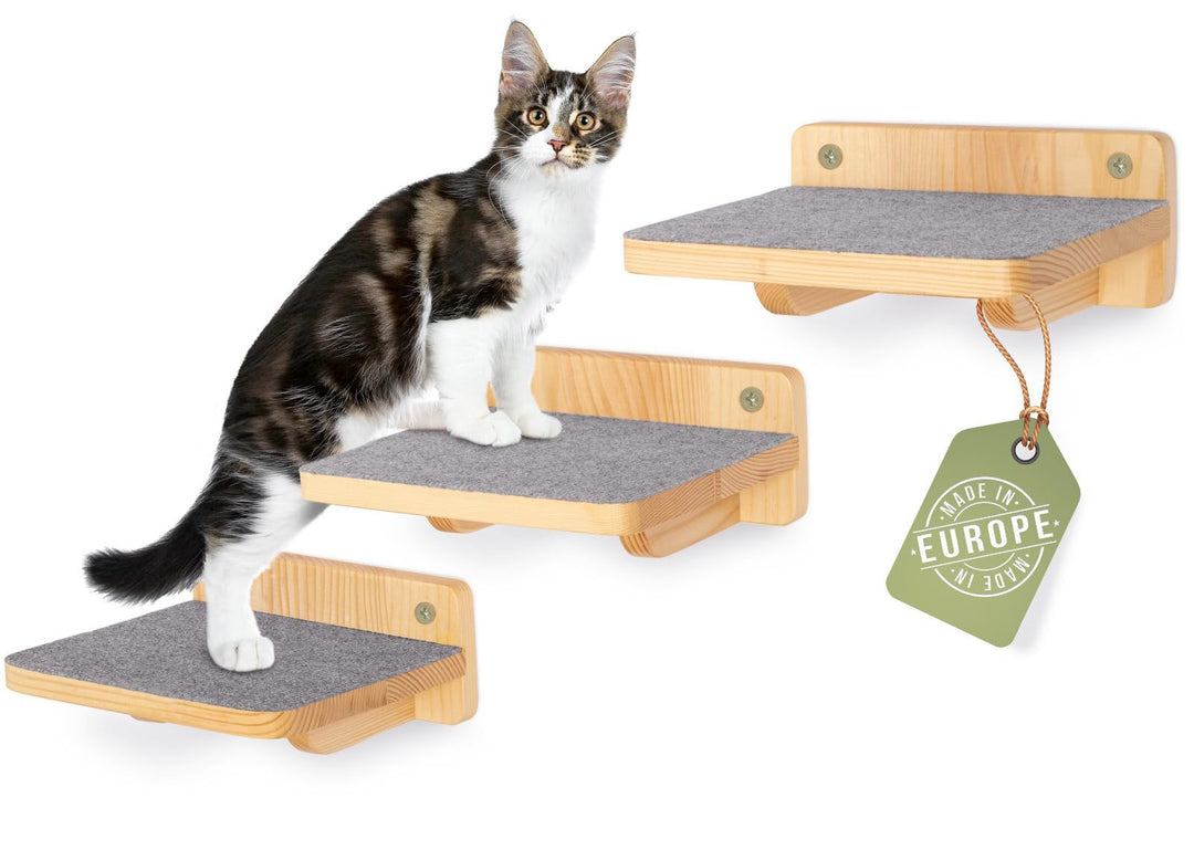 WOOWOOD®️ Kletterwand Katzen | Katzentreppen 3er-Set | Katzentreppe Wand | Katzenleiter | Katzenwand