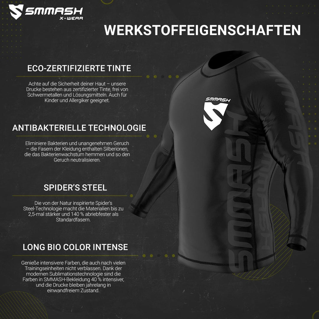 SMMASH Langarmes Rashguard für Herren, Funktionsshirt MMA BJJ Kickboxen Thai Box Cross-Training Fitn