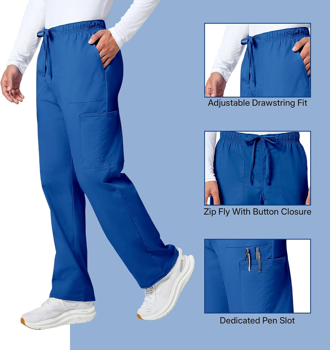 Workwear Professionals Men Scrubs Pant Tapered Leg Fly Front Cargo WW190 XS Kurz Königlich (Royal),