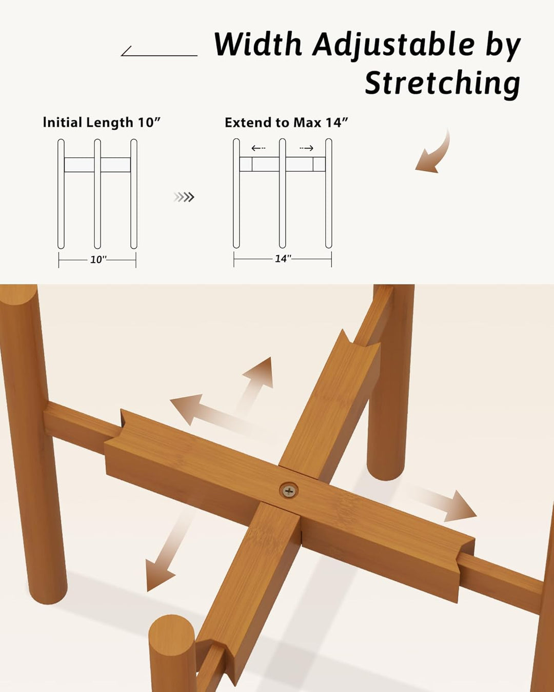 Bamworld Pflanzenständer Indoor Einstellbar, Bambus Blumentopf Ständer 20-30 cm, Pflanzenhocker Holz