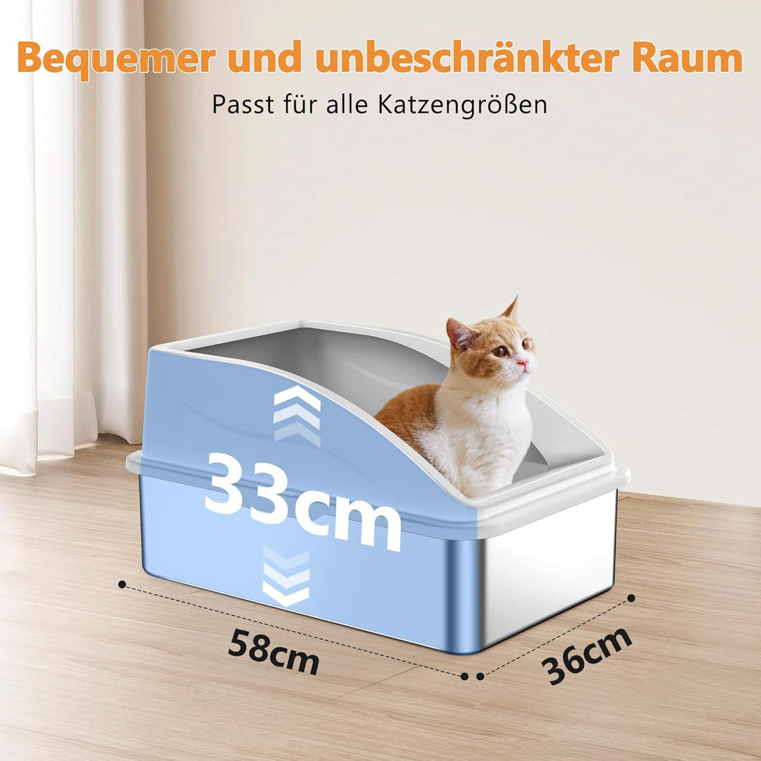 FURTIME Katzenklo Edelstahl XXL, Katzentoilette Edelstahl 35L Grosse Kapazität Auslaufsicher Gegen V