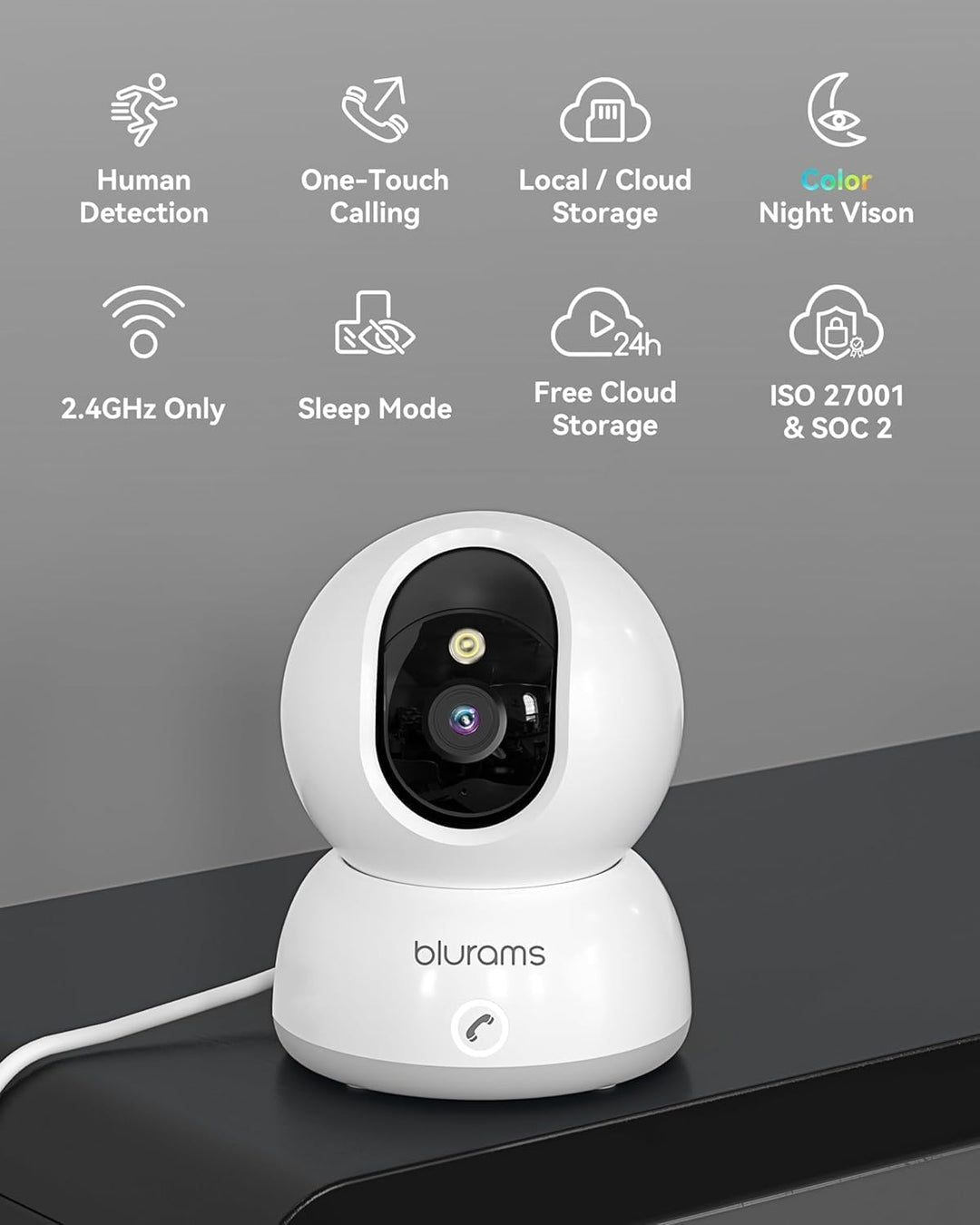 blurams Überwachungskamera Innen, 2K WLAN Kamera, PTZ Hundekamera, 360° IP Kamera für Heimsicherheit