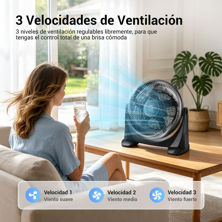 Leiser und leistungsstarker Tischventilator, 38 cm, 5 Flügel, 1300 U/min, 55 W – Neigung 90° und 3 G
