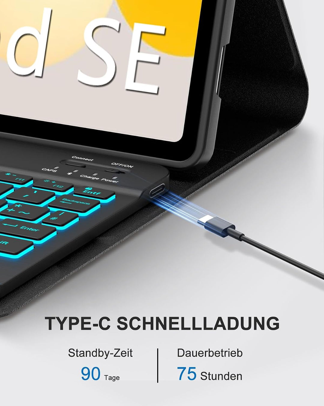 Für Redmi Pad SE 11" Tastaturhülle mit Beleuchtung QWERTZ | Für Redmi Pad SE 11 Hülle - Mit 7-Farben