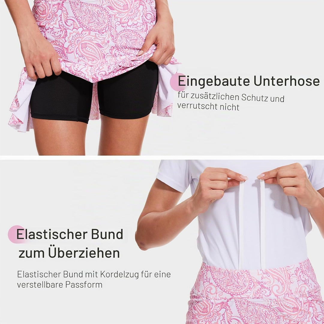 MOTEEPI 19" Golf Röcke für Frauen Knie Länge Ruffle Saum Rock Tennis Rock Athletic Skort für Workout