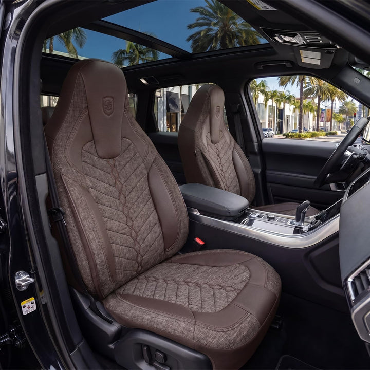 Autositzbezüge Universal für PKW &amp; SUV – Premium Vordersitze Auto Sitzbezug aus Leinen, Braun, Airba
