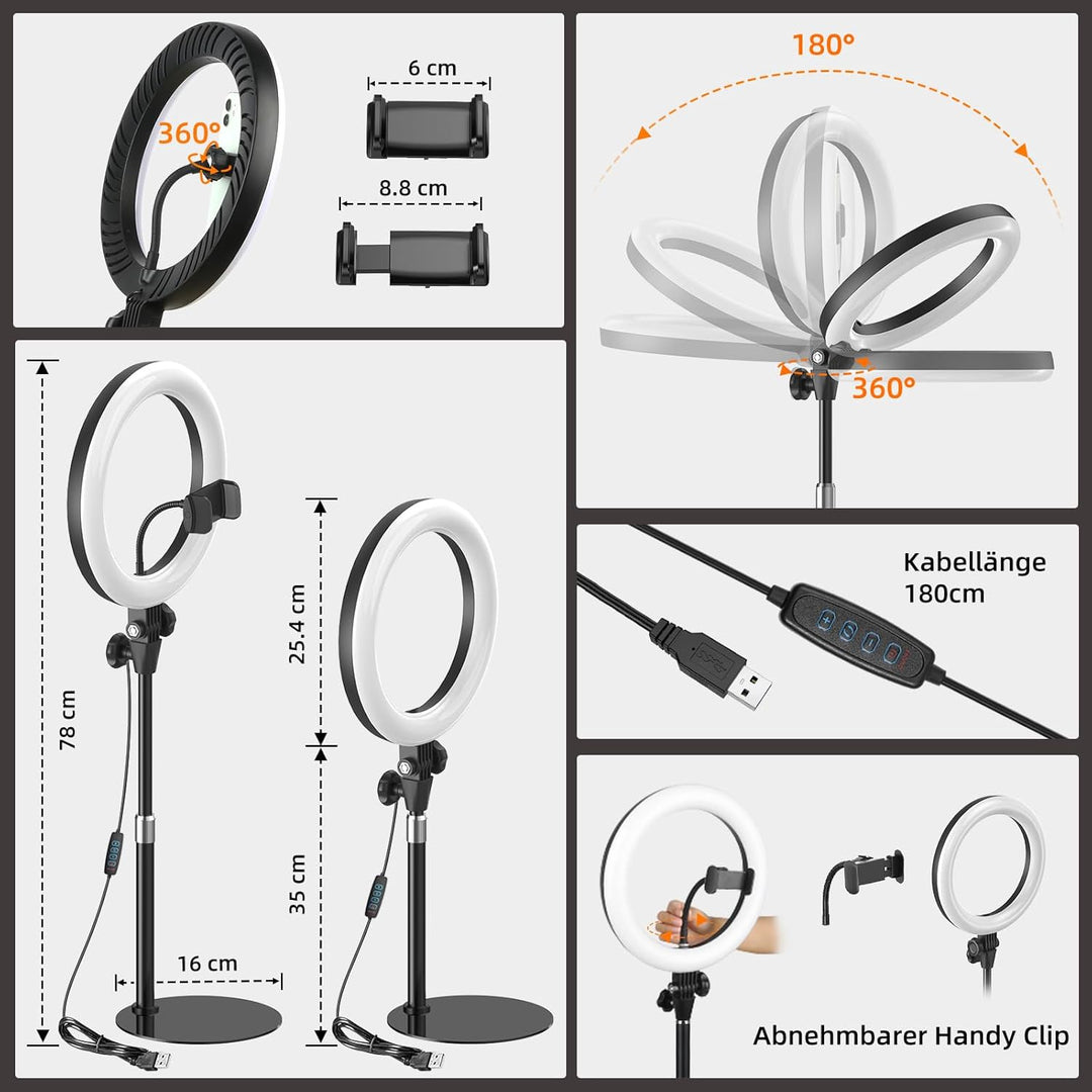 Ringlicht mit Stativ Handy Laptop Videokonferenz Licht,Evershop 10.5” Ring Light Ringleuchte LED 3 L