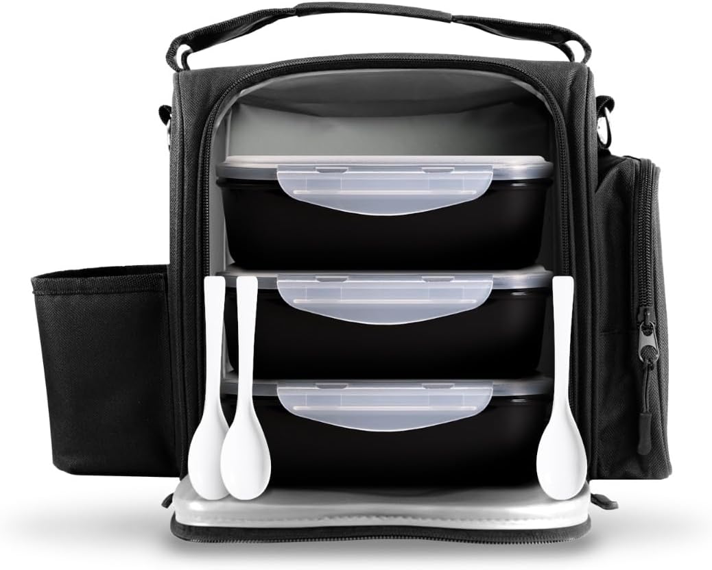 GymBeam FIT Prep Essenstasche - Kleine Kühltasche mit 3 stabilen Behältern, Löffeln und Gelpacks, pr