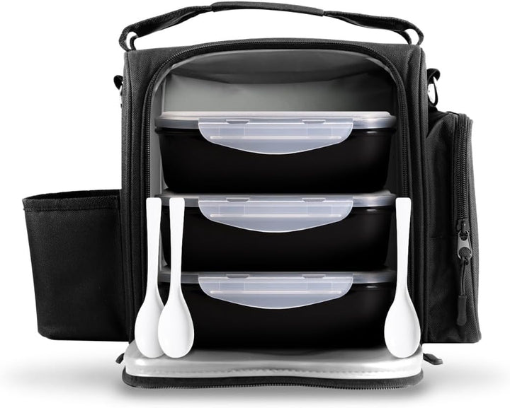 GymBeam FIT Prep Essenstasche - Kleine Kühltasche mit 3 stabilen Behältern, Löffeln und Gelpacks, pr