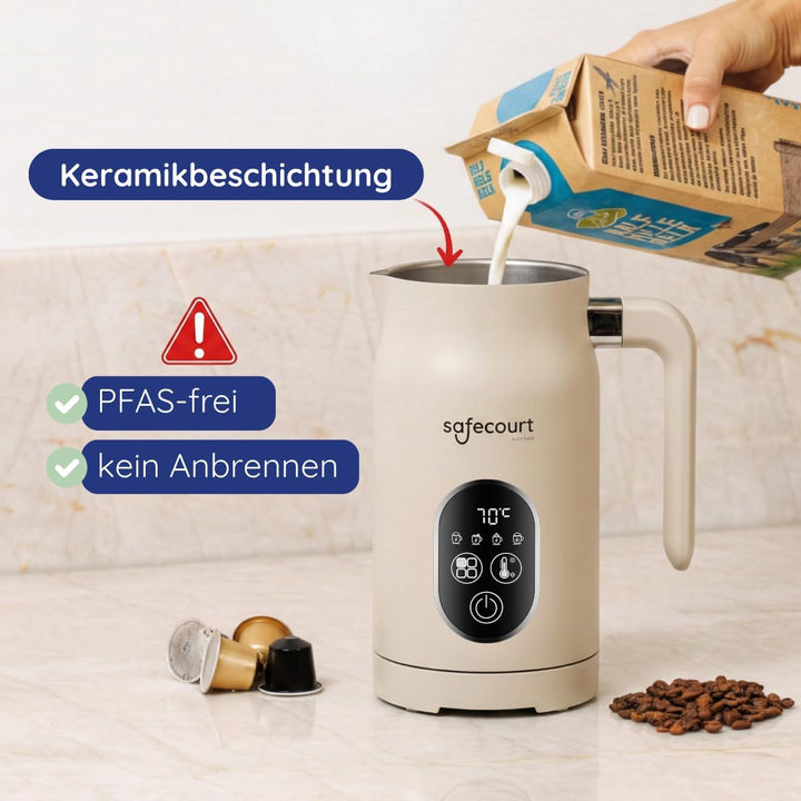 Safecourt Elektrischer Milchaufschäumer – 4 Funktionen & Temperaturregelung – fester & luftiger Milc