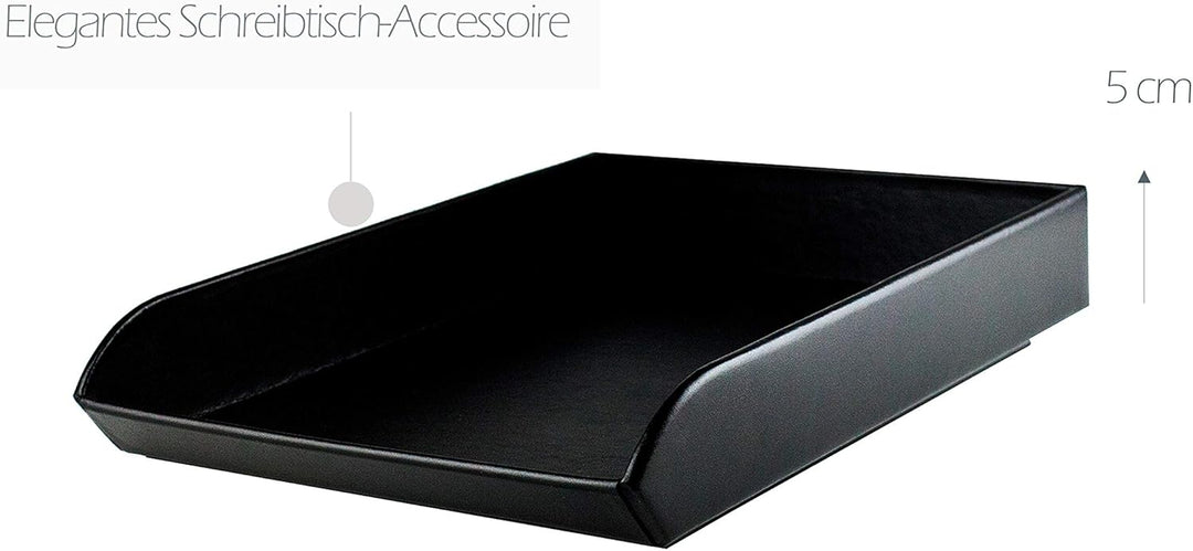 DELMON VARONE - Briefablage DIN A4 aus Premium Leder Boxcalf schwarz, Schreibtisch Organizer als Abl