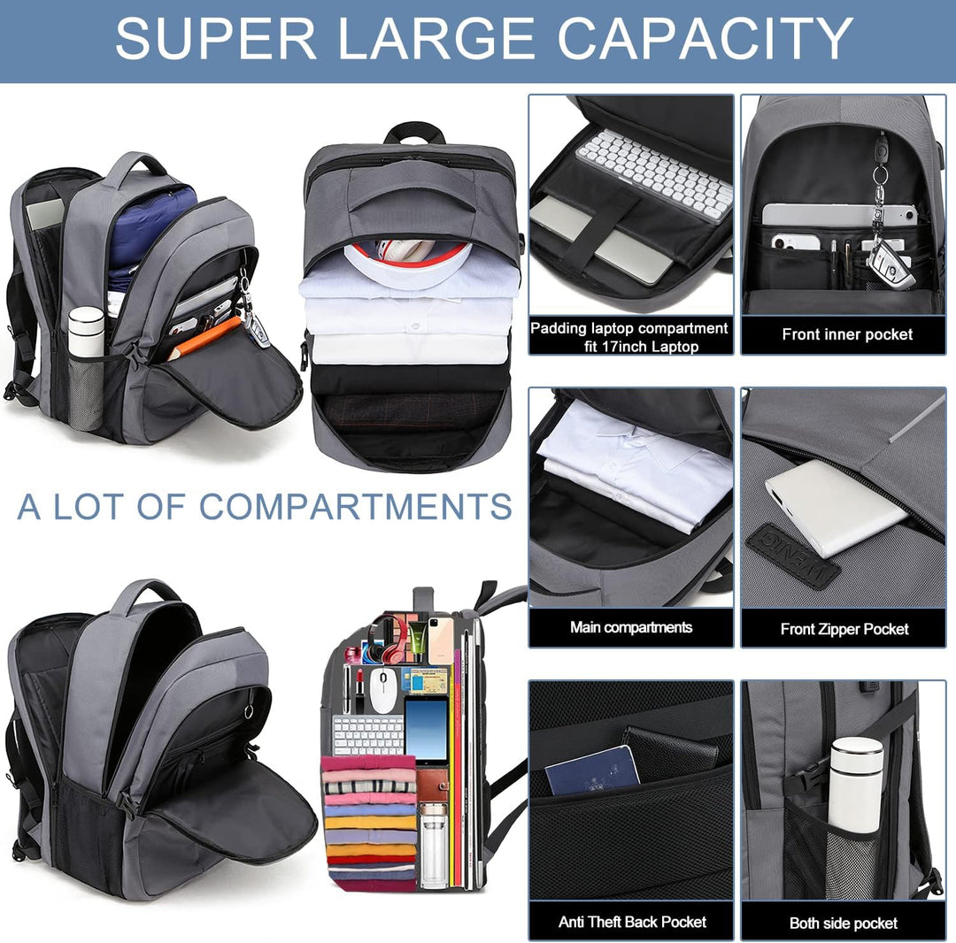 Laptop Rucksack Herren, Gross Arbeit Rucksack 17.3 Zoll Laptoptasche für Schule mit USB Ladeanschlus