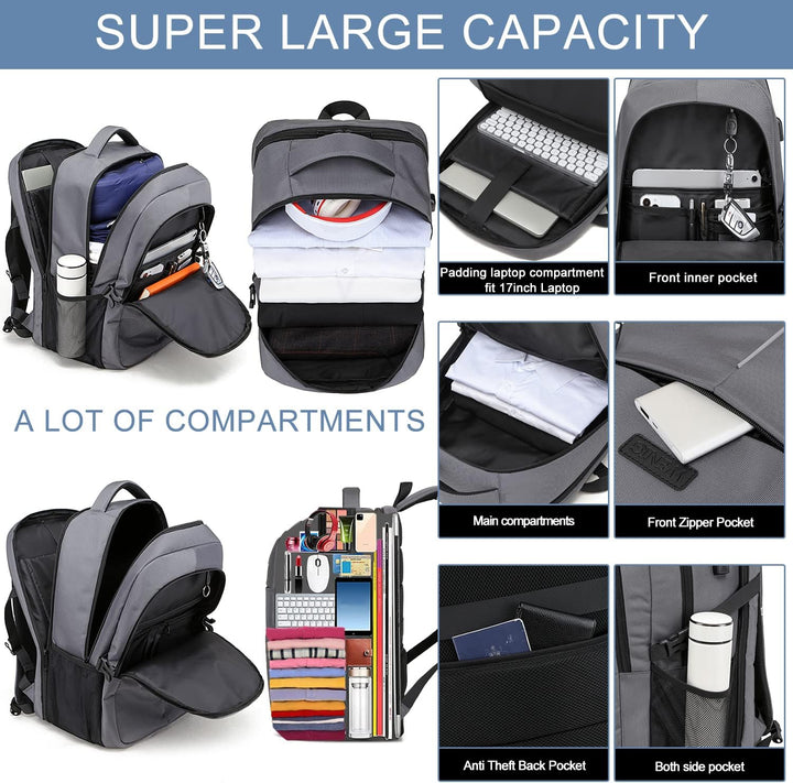 Laptop Rucksack Herren, Gross Arbeit Rucksack 17.3 Zoll Laptoptasche für Schule mit USB Ladeanschlus