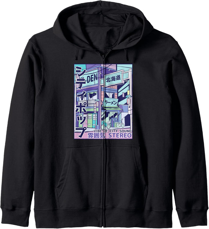 Japanische Strasse Schriftzeichen Vaporwave Retro 80er 90er Kapuzenjacke