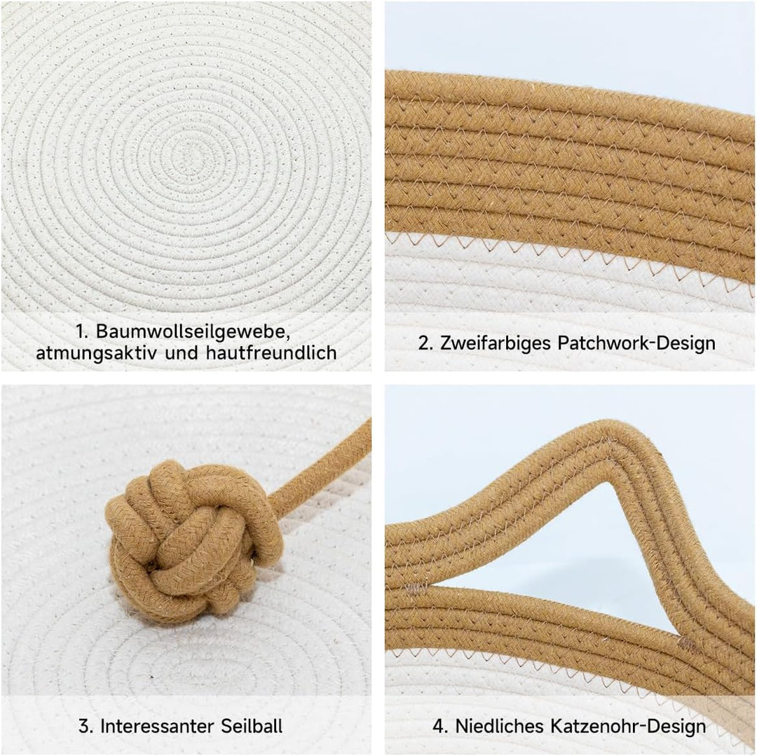 Katzenbett mit Spielzeug Schwanz, Handgewebt Langlebig Katzenkorb aus Rundbaumwollseilen als Katzens