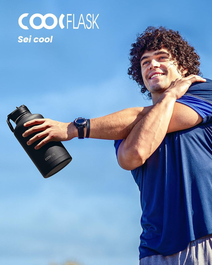 Isolierte Wasserflasche 2L, Coolflask Wasserflasche mit Strohhalm &amp; 3 Deckeln, Isolierte trinkflasch