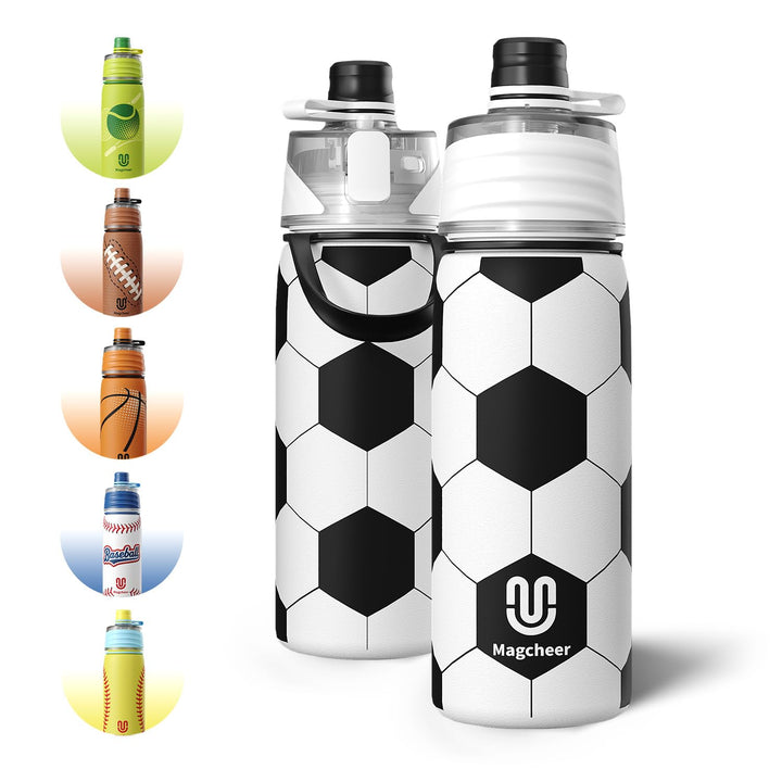 magcheer 600ml Trinkflasche Kinder Fussball mit Sprühfunktion | 3D Strukturierte Isolierte Nebel Was