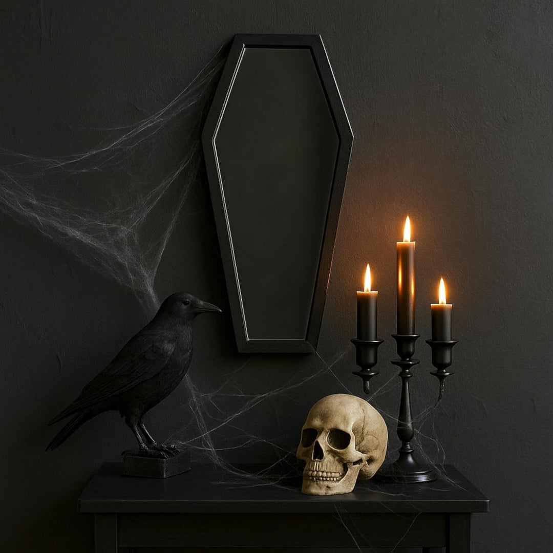 MIJOMA Beeindruckender Sargspiegel - Gothischer Wandspiegel in Sargform, Halloween-Deko, Mattschwarz