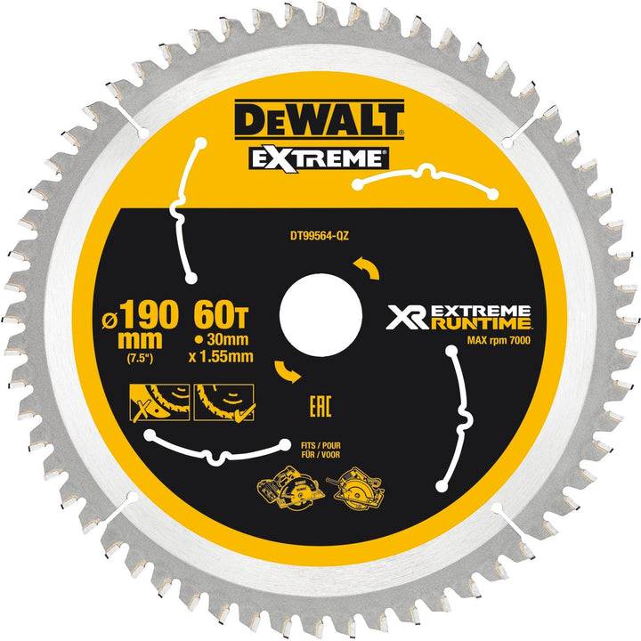 Dewalt XR Extreme Runtime Kreissaegeblatt Handkreissäge, 1 Stück, 190/30 mm 60 WZ/FZ, DT99564-QZ 190