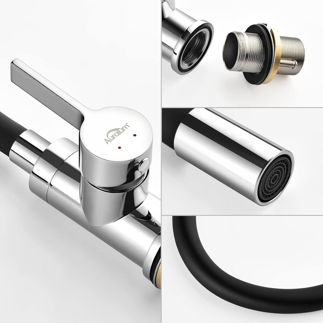 Wasserhahn Küche Schwarz, Auralum Küchenamatur mit Flexibler Auslauf, Hochdruck Armatur Küche 360° D