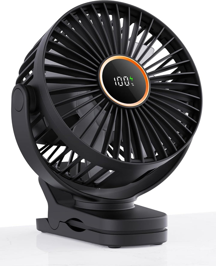TUNISE USB Ventilator mit Clip, Mini Ventilator 3 Stufen 4,5 m/s, 2000mAh Akku 9,5Std Laufzeit, Tisc