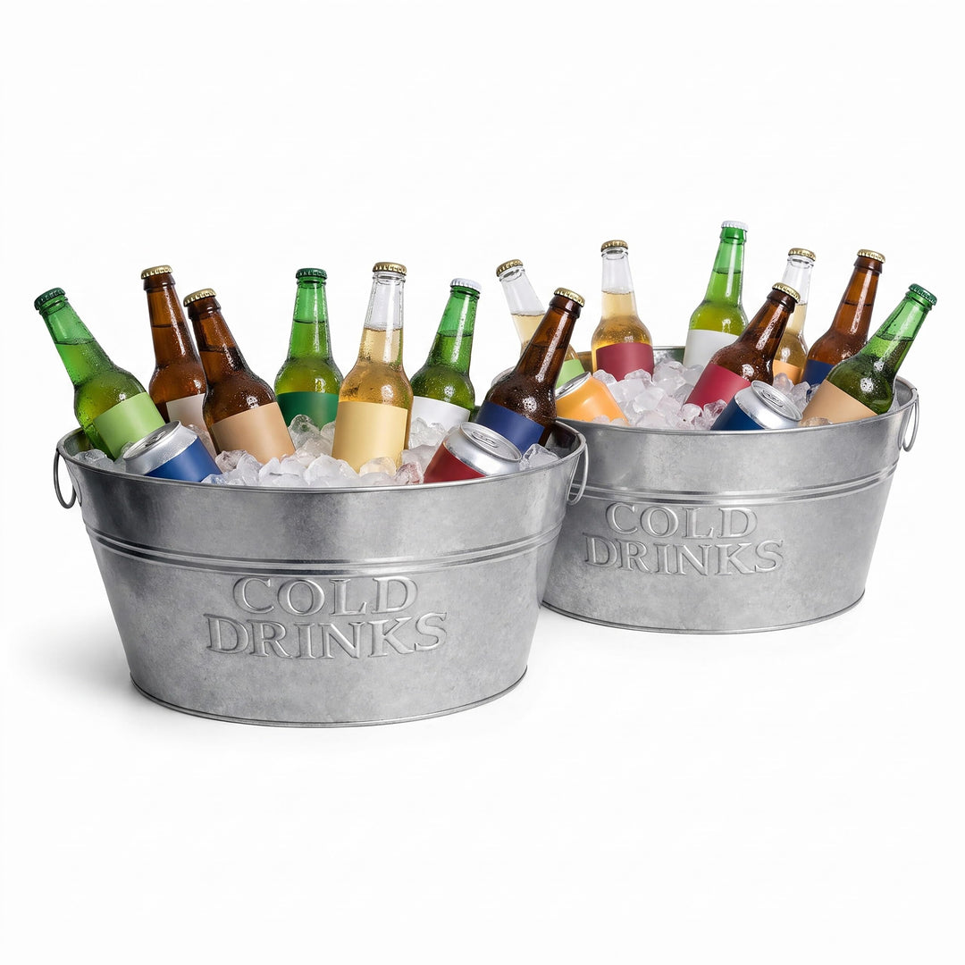 Relaxdays Sektkühler, 2er Set, verzinktes Metall, 24 l, Flaschenkühler für Sekt, Champagner, Wein, X