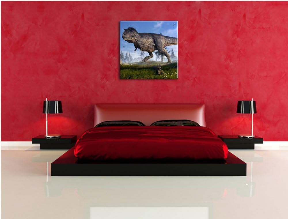 Pixxprint T-Rex Dinosaurier in der Natur als Leinwandbild Quadratisch/Grösse: 70x70 / Wandbild/Kunst
