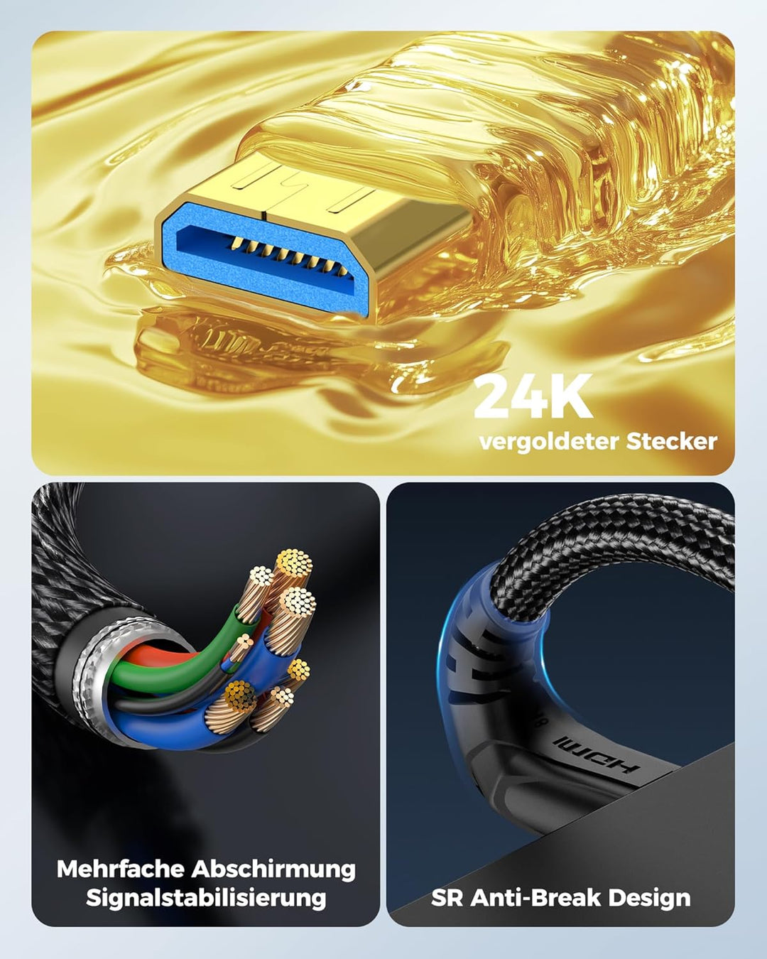 8k Micro HDMI auf HDMI 2.1 Kabel 2M, 8K@60Hz, Micro HDMI Kabelmit Ethernet 3D Full HD 1080P HDR ARC