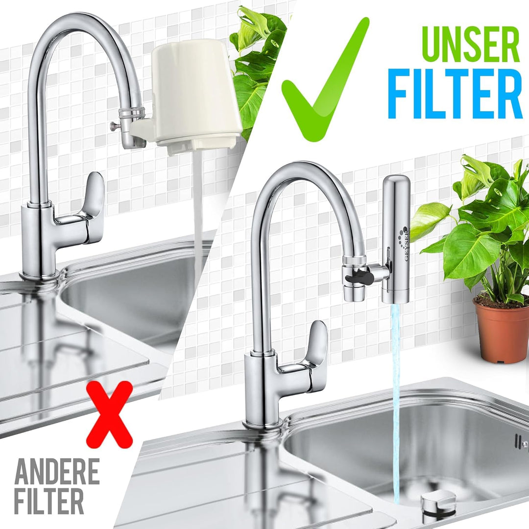 GEYSER EURO Wasserfilter für Wasserhahn Küche Armatur, für Leitungswasser mit Karutschen aus einziga