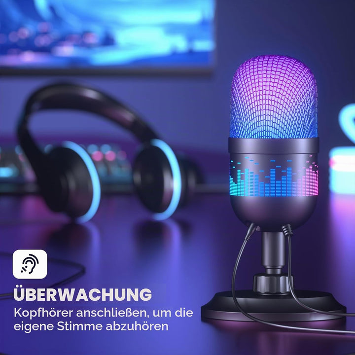 aokeo Gaming Mikrofon, USB Computer Mikrofon für PC, Mac, PS4/5, Kondensator Podcast Mic für Studioa