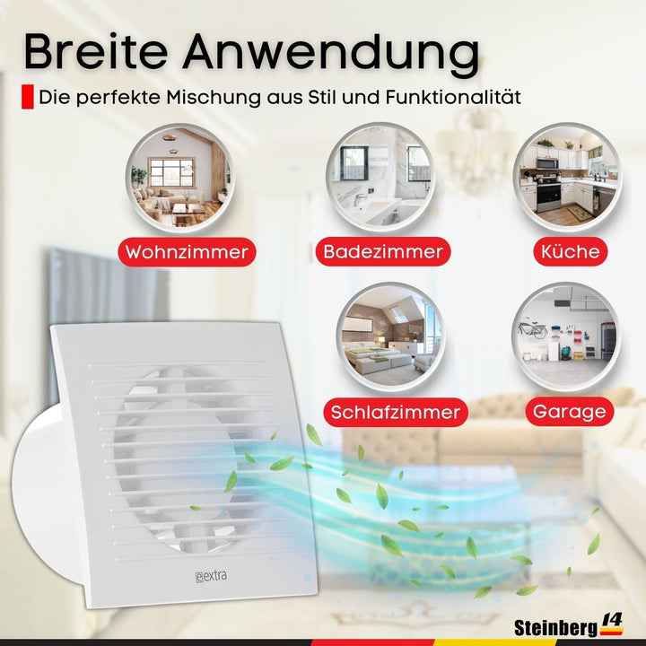 Steinberg14 Abluftventilator 125mm Weiss Badlüfter Fan - Ventilator zur Belüftung in Bad und WC gege