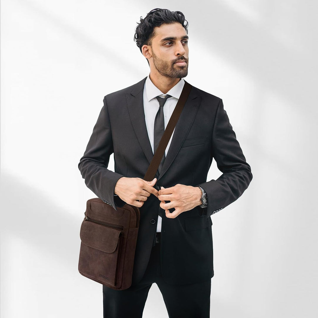 LEABAGS Men's Leather Small Shoulder Bag, Messenger Bag with Shoulder Strap, Men's Travel Bag Nature
