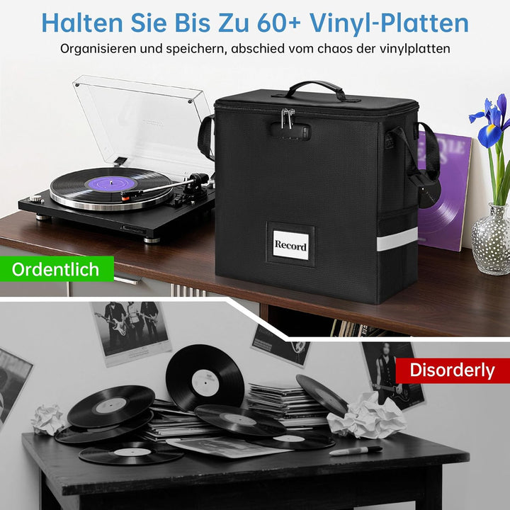 Feuerfeste Vinyl-Schallplatten-Aufbewahrungsbox mit Schloss, wasserfeste Klappbare LP-Schallplatten-