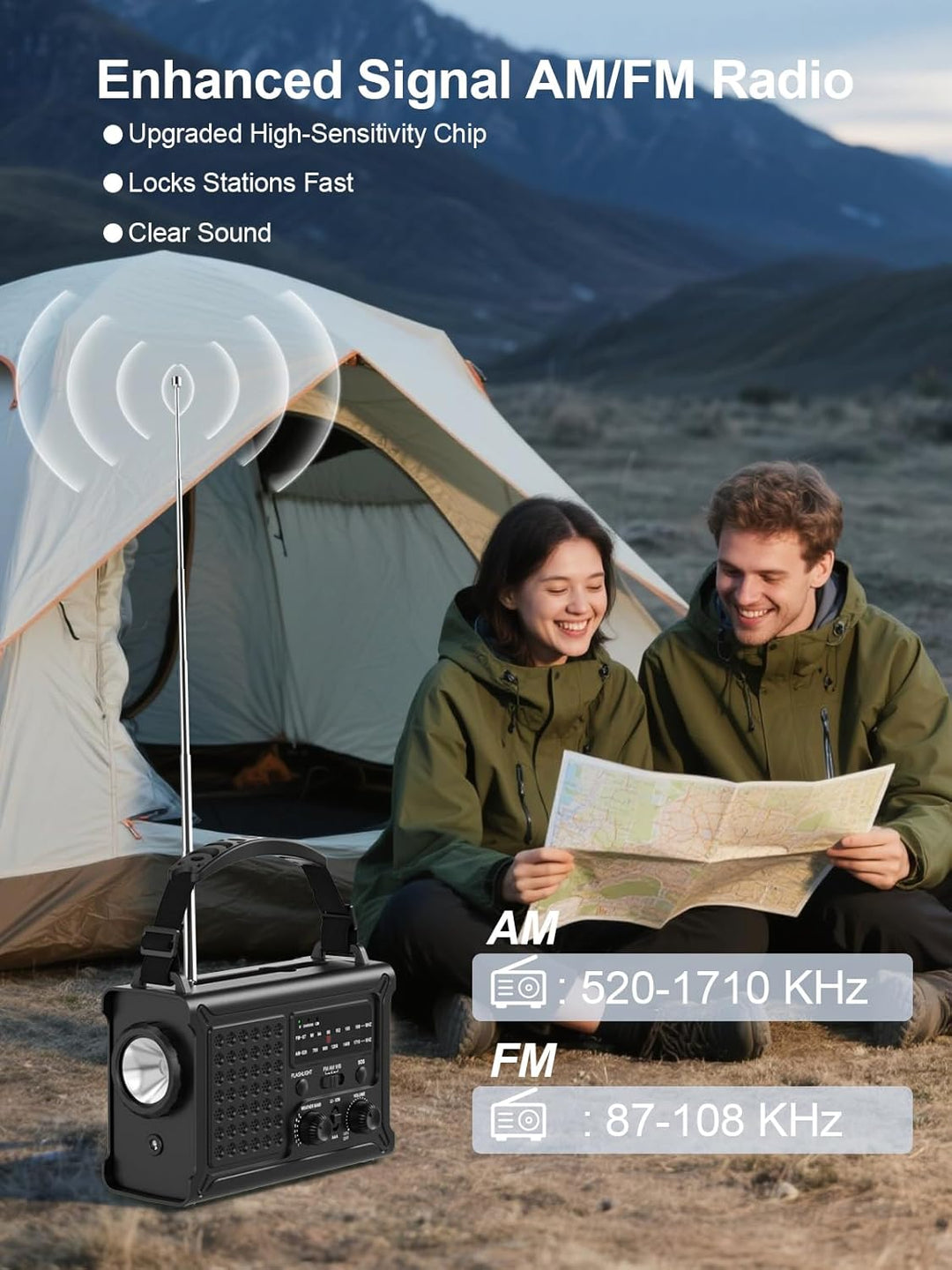 ROCAM 12000mAh Notfallradio, Kurbelradio mit 8500mm² Solarpanel & 650mA Kurbel, Tragbares Solar Radi