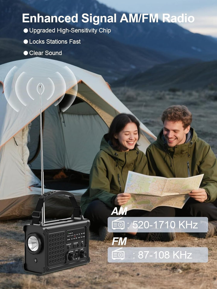 ROCAM 12000mAh Notfallradio, Kurbelradio mit 8500mm² Solarpanel & 650mA Kurbel, Tragbares Solar Radi