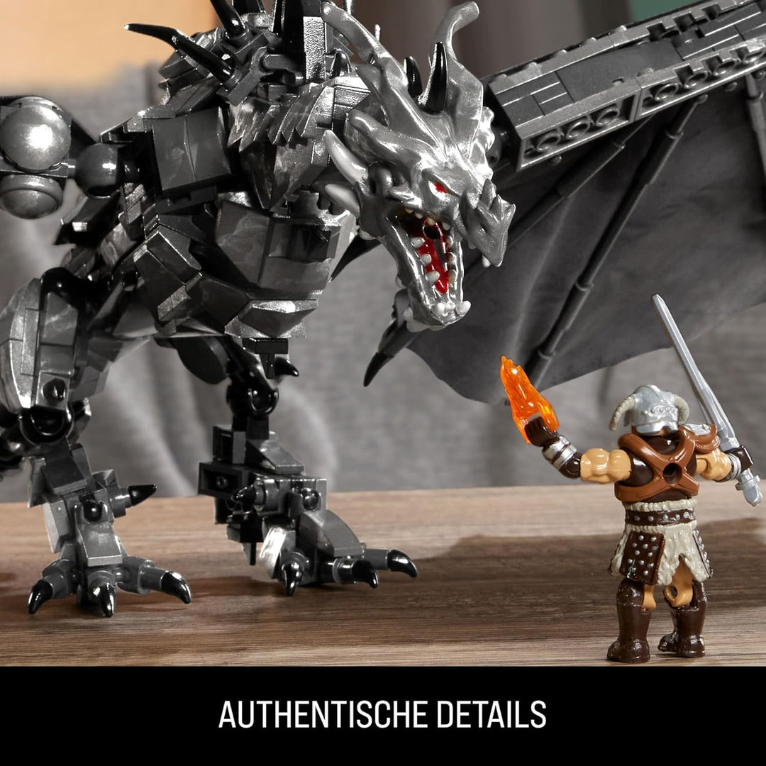 MEGA Skyrim Actionfigur Bauspielzeug, Alduin der Weltenfresser mit 619 Teilen, mit 1 Dragonborn-Figu